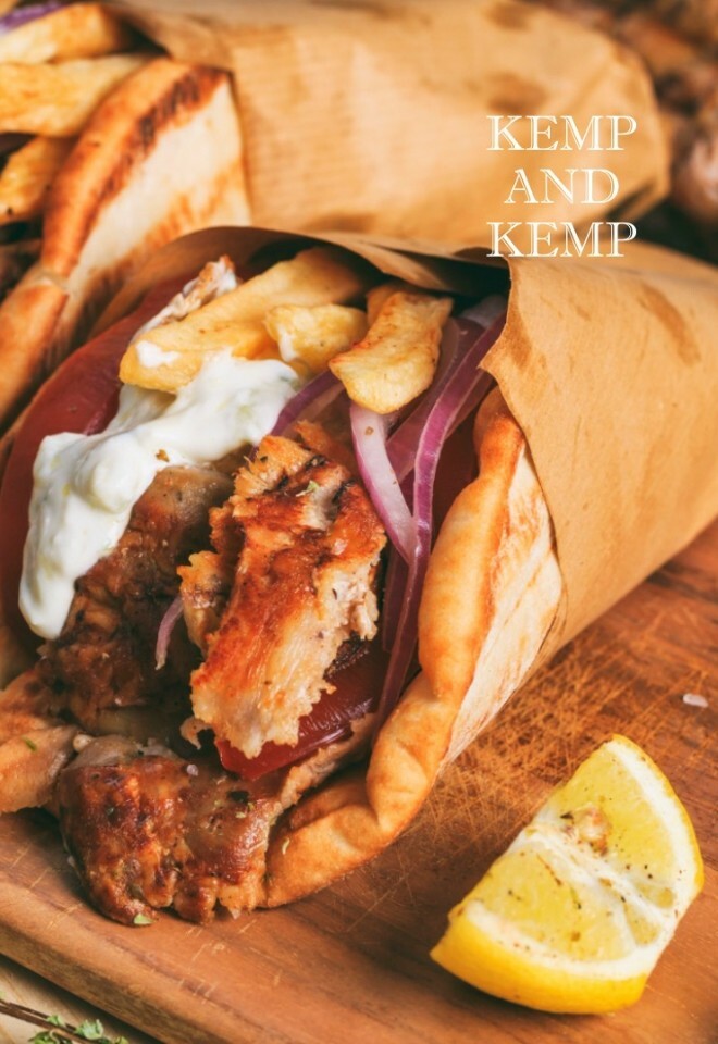wedding caterer Kemp & Kemp, chicken kebab wraps