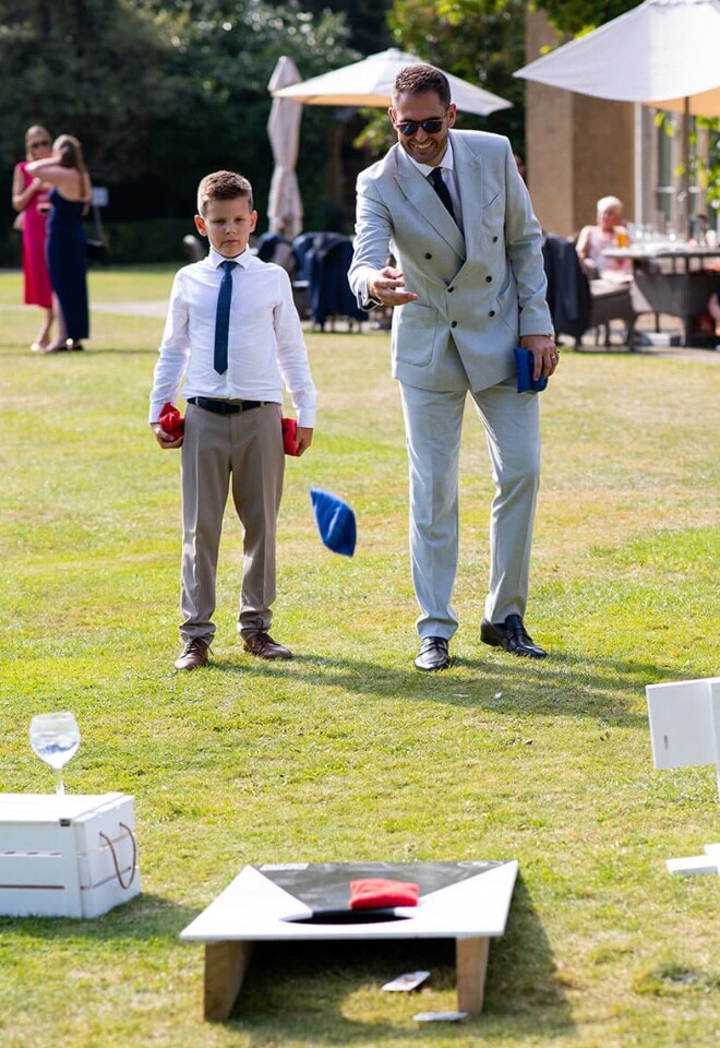 Cornhole hire garden wedding games by AJ Events in Buckinghamshire