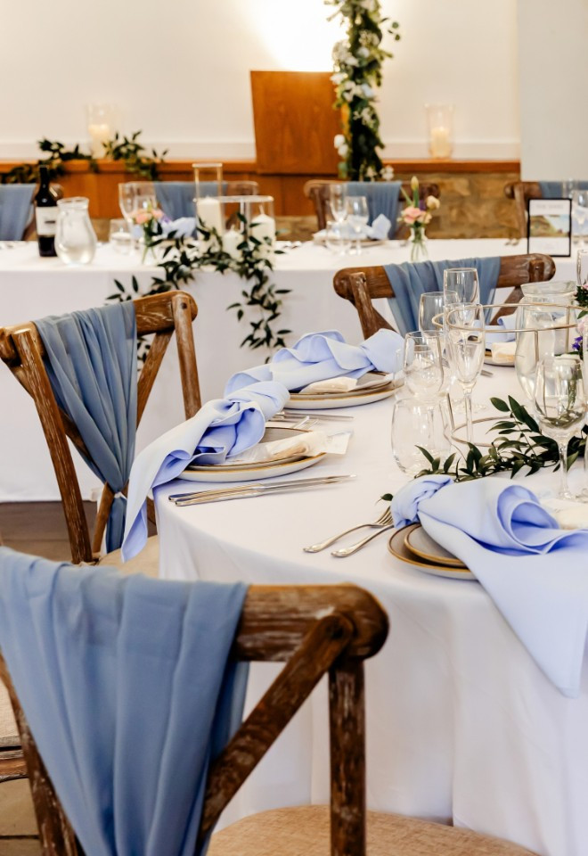 Worton Hall Oak and Pale Blue Wedding Decor
