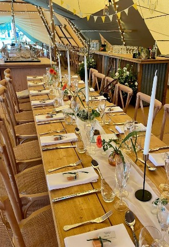 Herefordshire Java Tipi marquee hire boho weddings long table