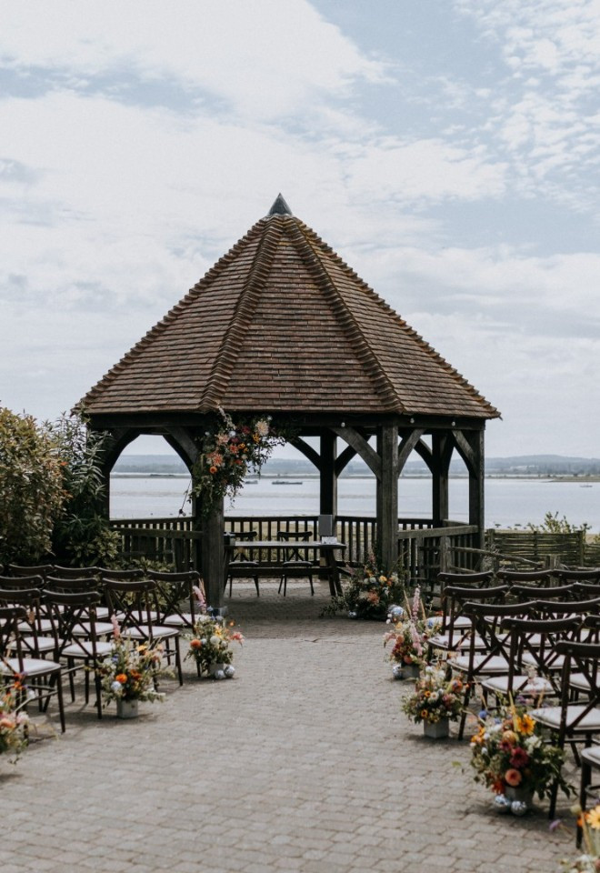 Outdoor wedding ceremony overlooking the Kent estuary