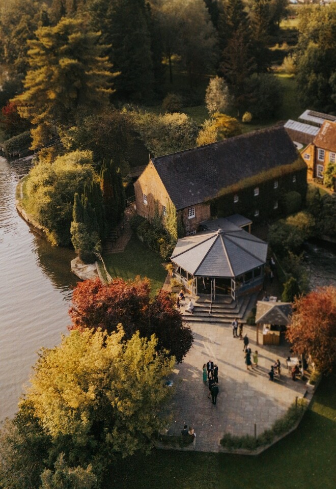 The Old Mill Aerial Shot of the Patio and Conservatory - Riverside Venue