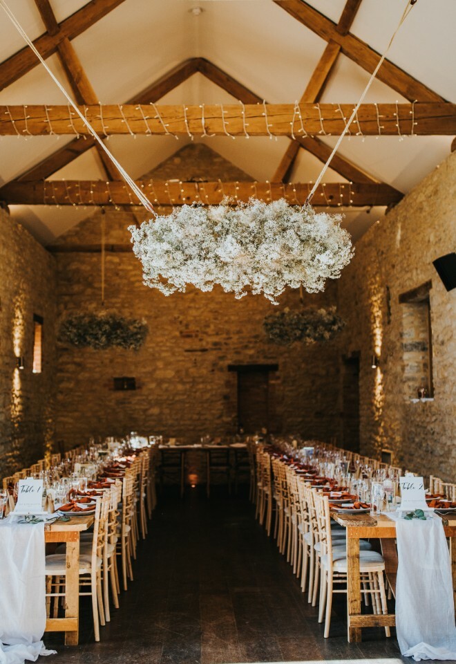 Wedding breakfast set up barn