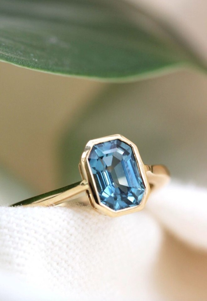 Holts Gems Bespoke Blue Sapphire Bezel Engagement Ring