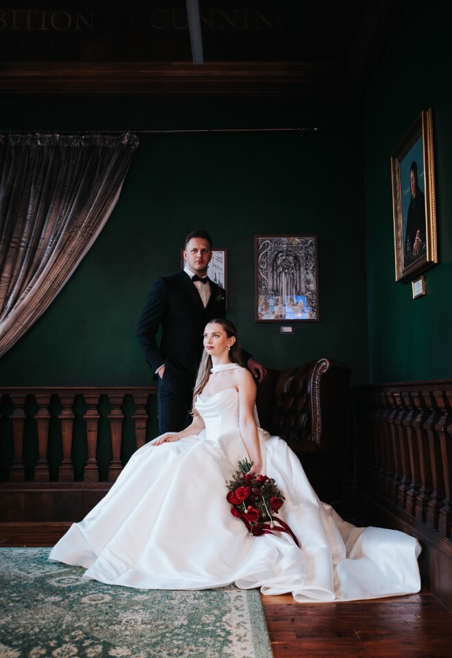 Bride and Groom in Magic Common Room, Moody, Fantasy, BookTok Style Image