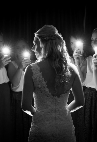 Bride bridesmaids mobile photos wedding day getting ready