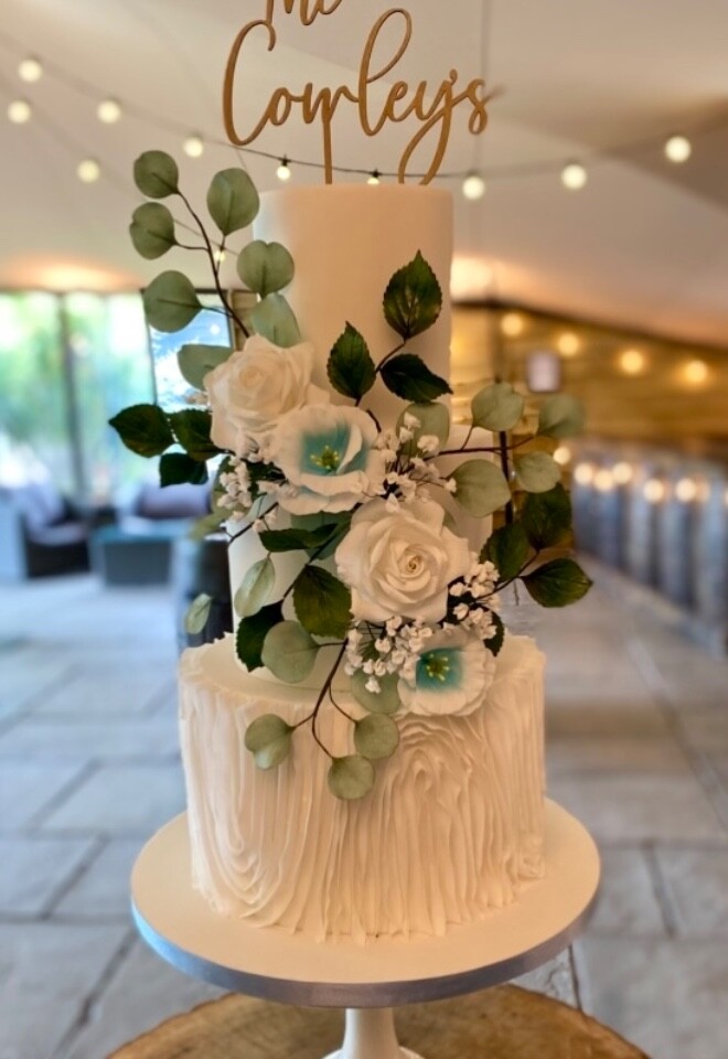 Sugar Flowers and Vera ruffles Wedding Cake by Cakes of Curiosity