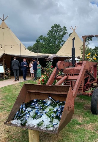 Java Tipi marquee hire - tractor cooling beers
