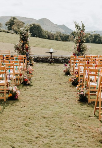 Wedding ceremony set up at Plas Dinam, Powys