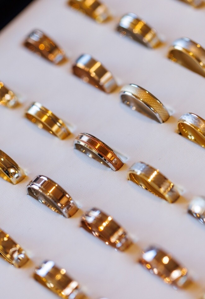 A selection of mens gold wedding rings 