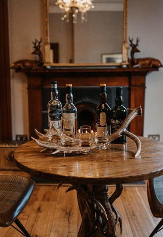 Drams of whisky from the well-stocked whisky bar