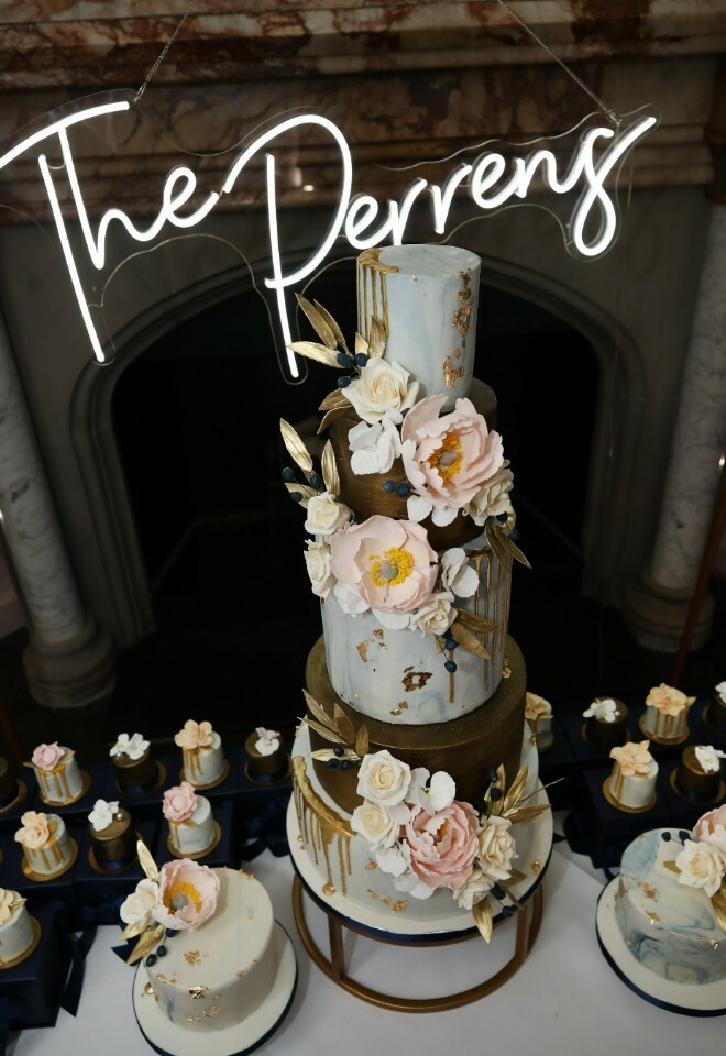 Luxury Pearl Wedding Cake with sugar flowers