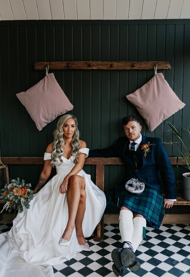 Bride and Groom in The Farmhouse Sun Room