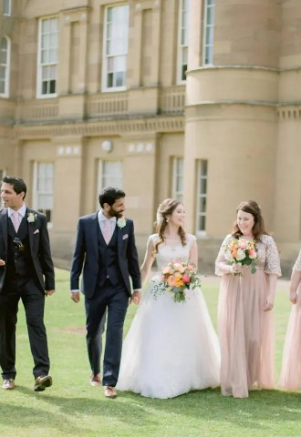 bridal party posing for wedding photography at culzean castle wedding venue in ayrshire scotland