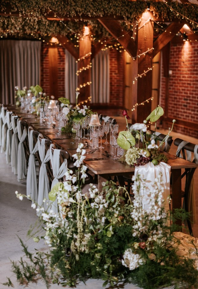 Wedding barn in Kent dressed for an intimate wedding breakfast