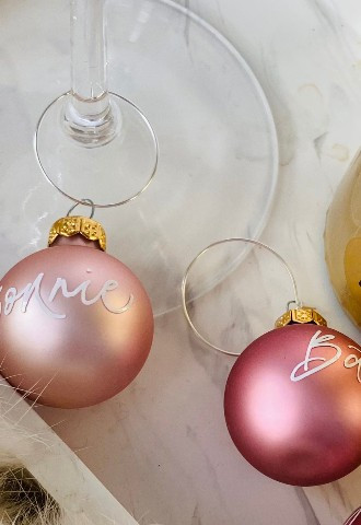 Wine charm baubles in white ink by Mint Lettering calligraphy Buckinghamshire