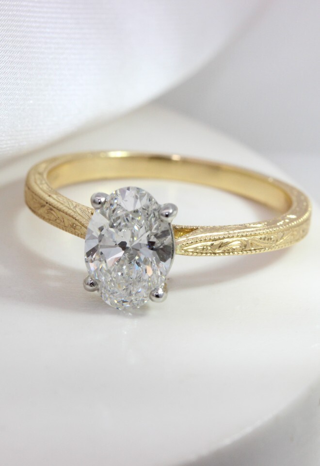 Holts Gems Engraved Diamond Solitaire Engagement Ring