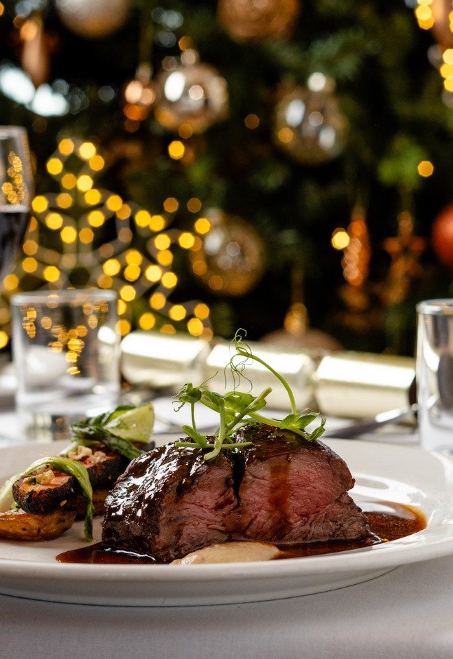 Beef -  52oC seared fillet, charred carrot, celeriac puree, Violetta potato, truffle jus