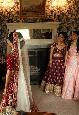 Family watching the bride get ready, Hagley Hall, Worcestershire