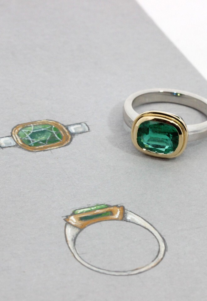 Holts Gems Bespoke Emerald Engagement Ring Drawing