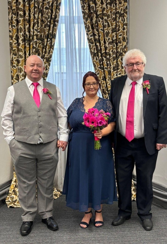 pink bridal bouquet and button holes wedding in Bolton