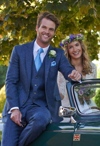 Shepherd & Woodward Grooms blue tweed wedding suit