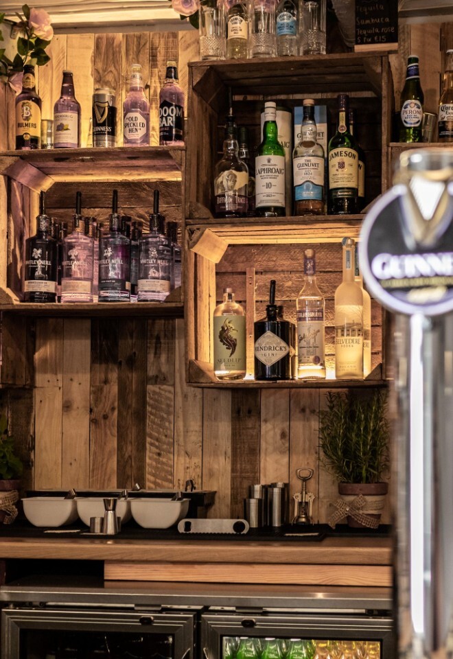 The bar area at a Warwickshire wedding venue