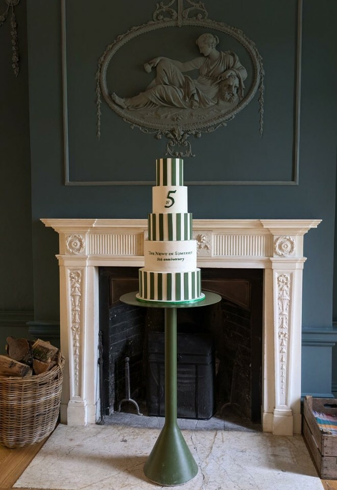 Green and white stripped cake 