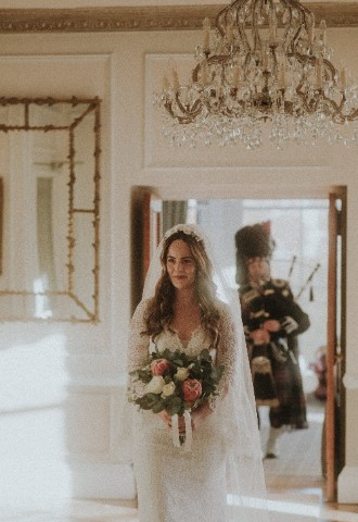 Bride at Auchen Castle - romantic castle wedding venue in Scotland