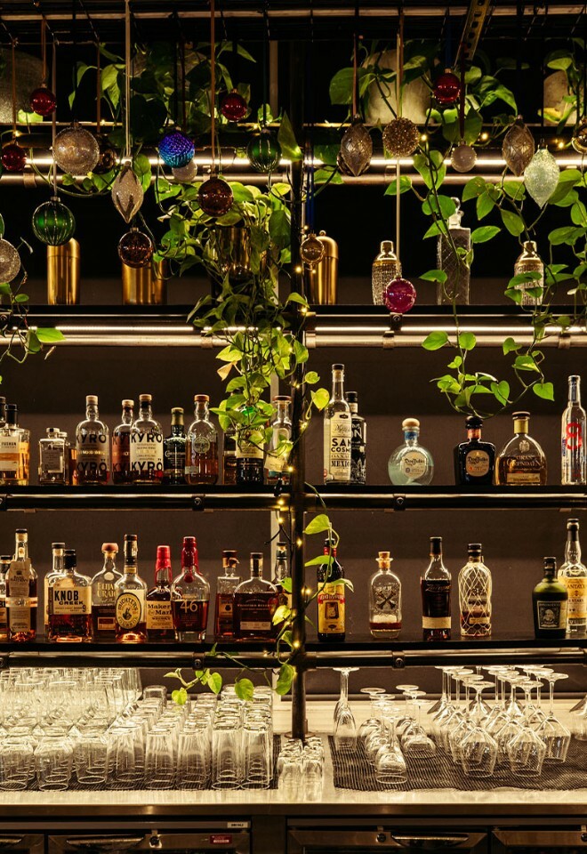 bar decorated for christmas