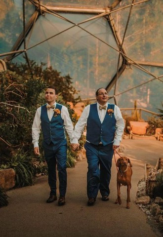 Eden Project Wedding Couple walking through biodome