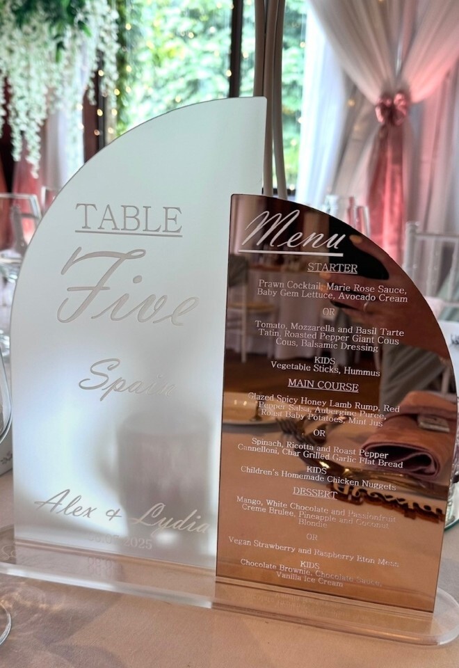 Menu and table number
