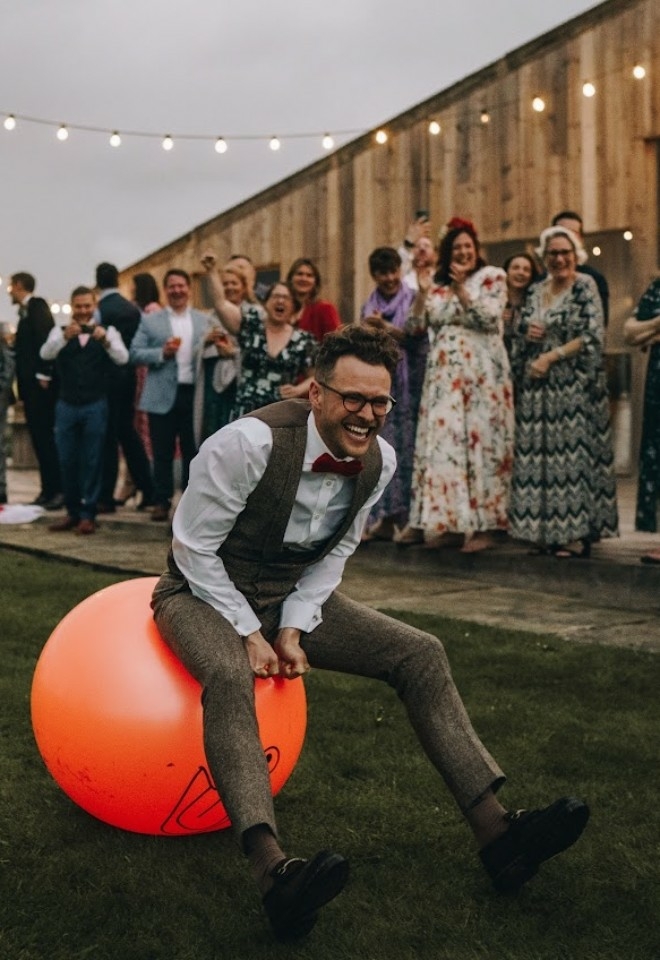 Having Fun! At a Grange Barn Wedding, in Marbury