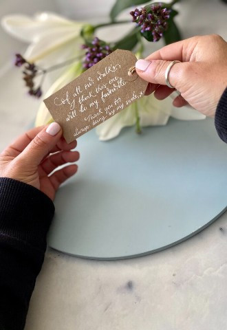 Name tag for weddings calligraphy in Buckinghamshire