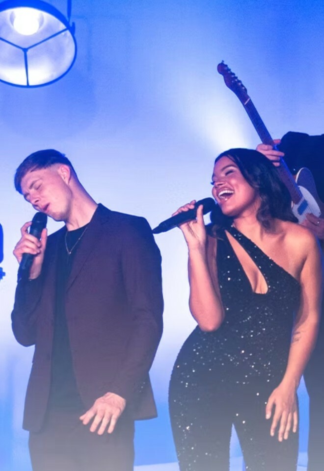 The collective nine piece band performing 