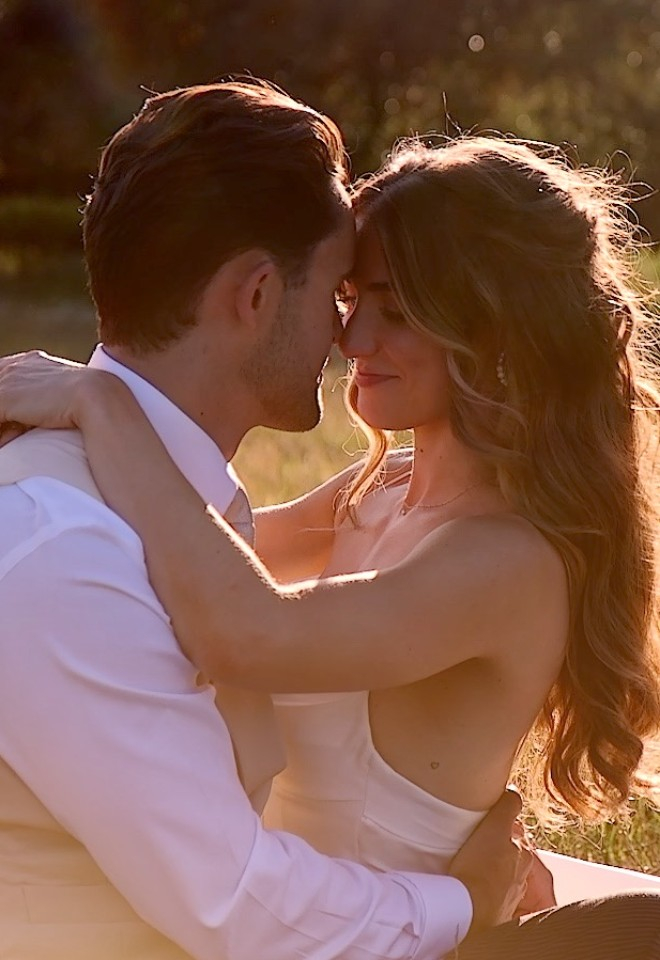 Bride and Groom during sunset at Wasing Park