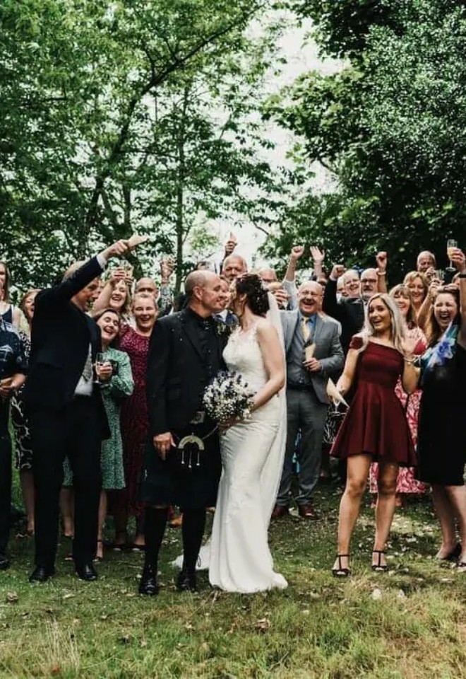 Wedding party celebrating