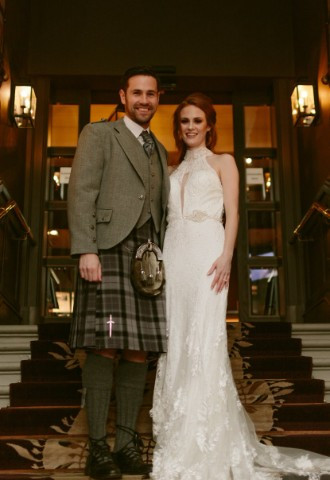 Bride and Groom on staircase