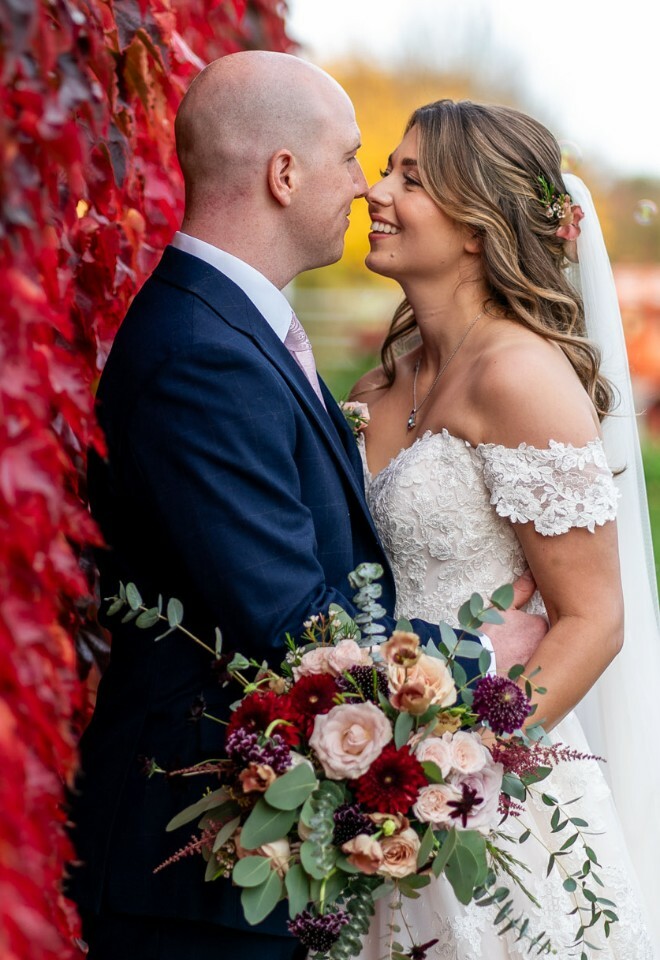autumn bride and groom