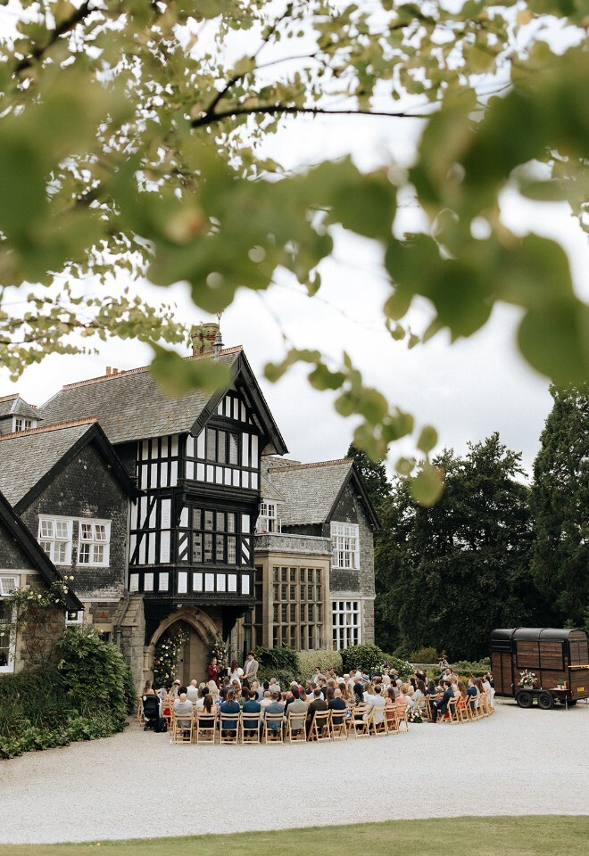 Outdoor wedding ceremony at front door