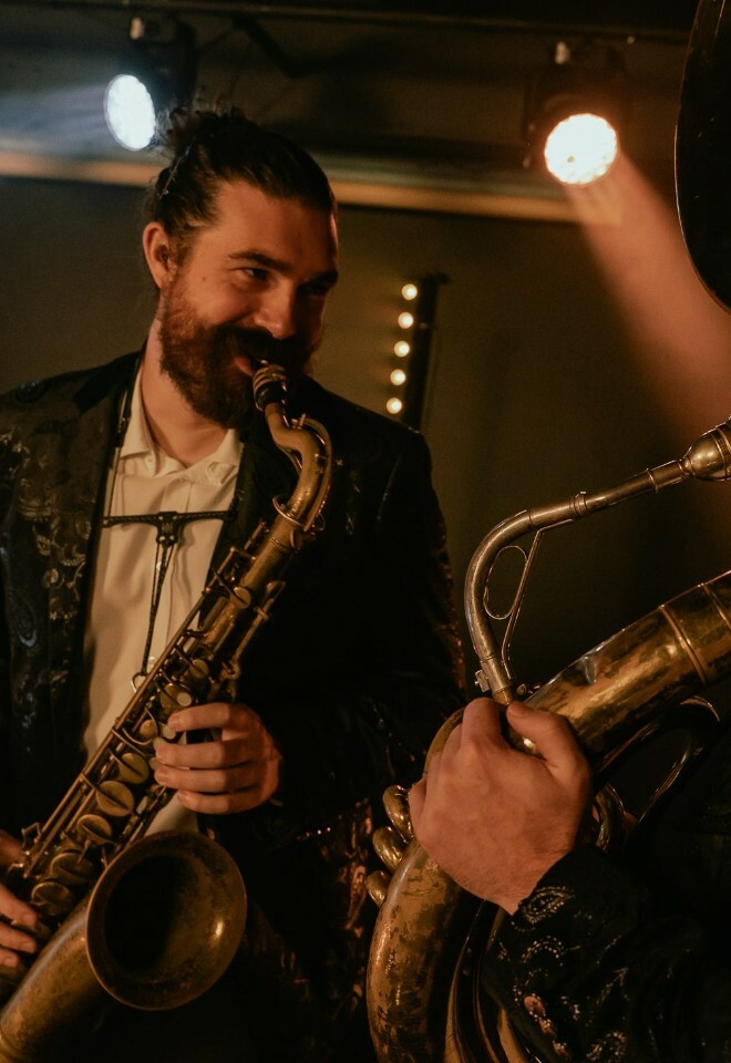 saxophone player performs at a wedding in Yorkshire