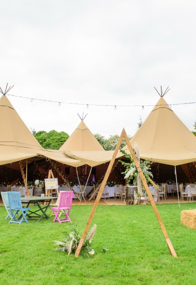 Tipi for hire set up in the grounds at Monkton Barn wedding venue