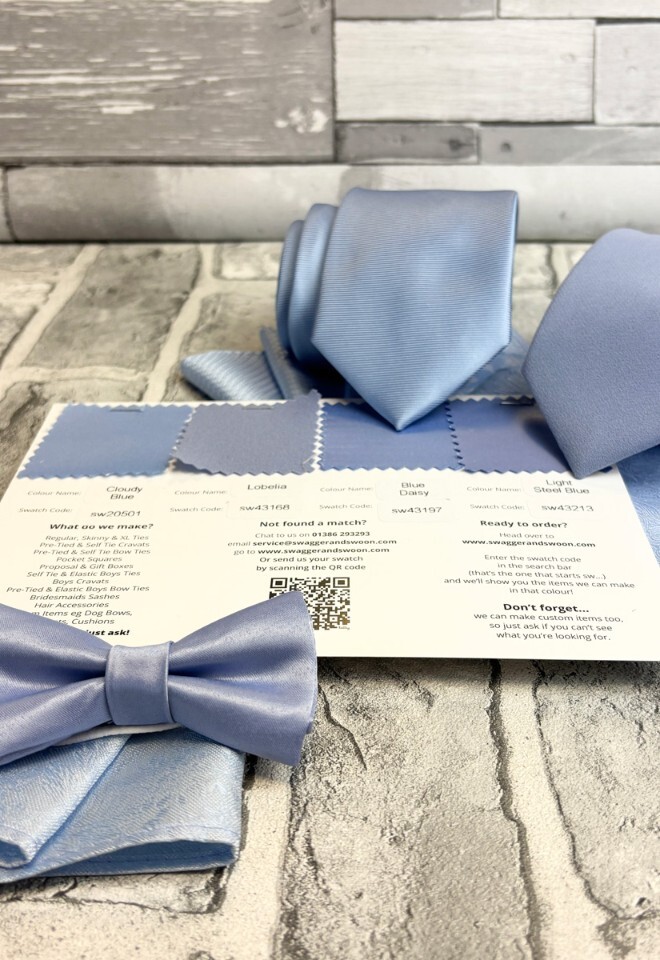 Mid Blue Swatches and Wedding Ties UK | Light Steel Blue Wedding Theme