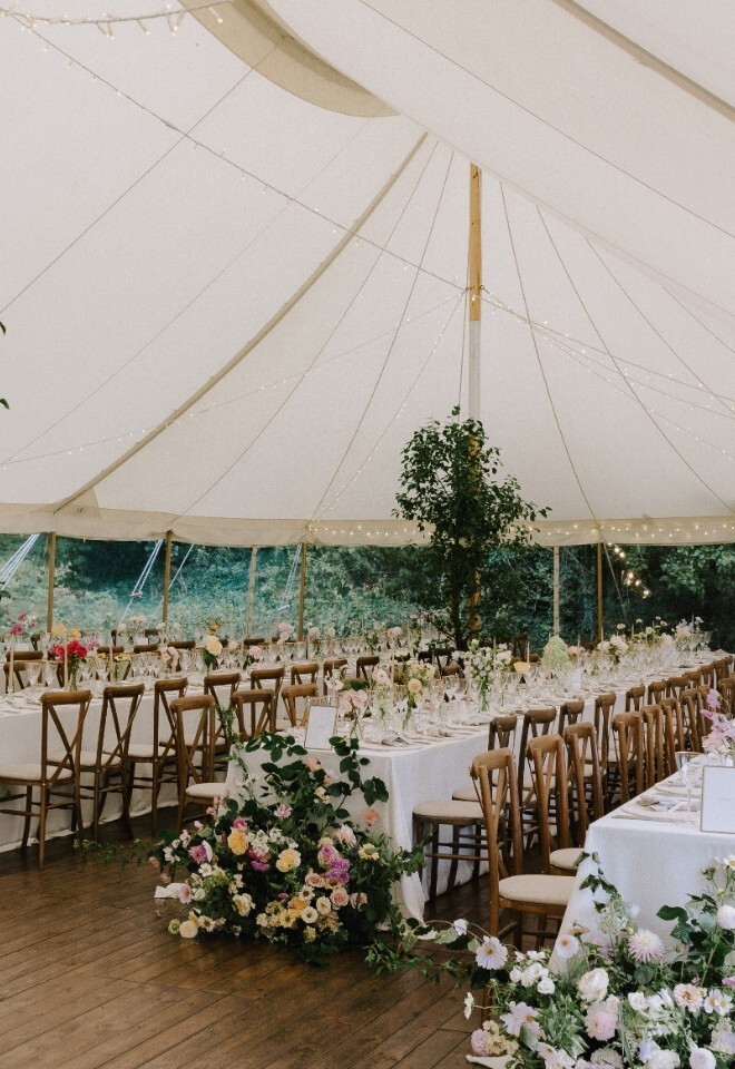 Inside a marquee wedding venue Derbyshire - Heathy Lea