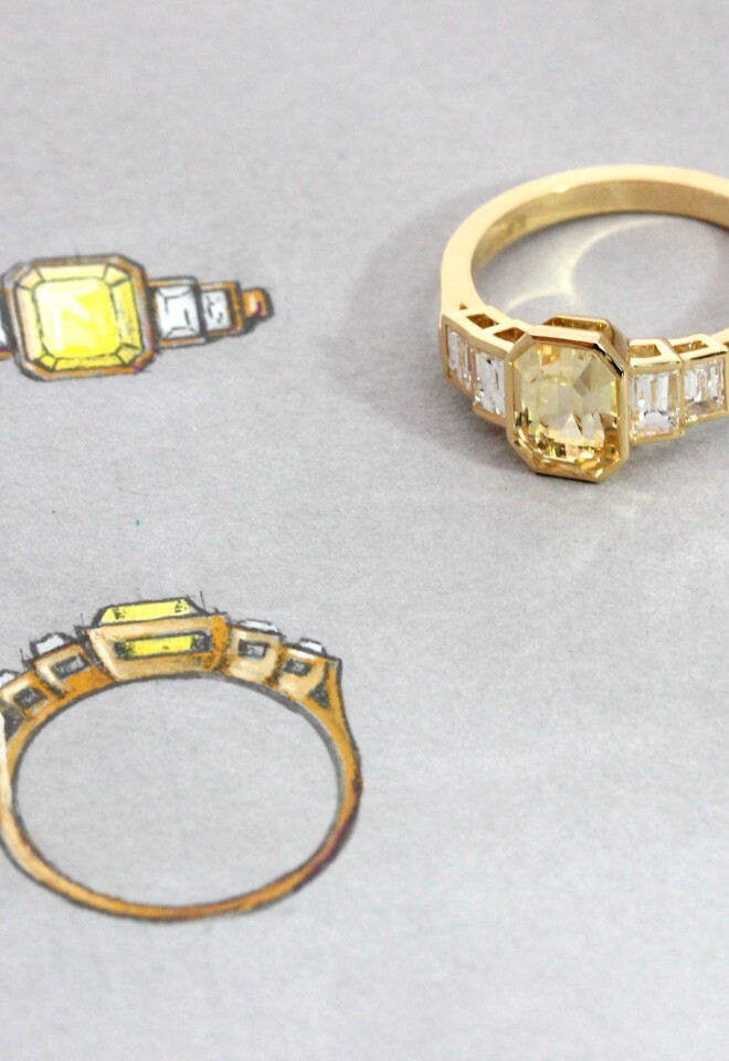 Holts Gems Bespoke Yellow Sapphire Engagement Ring Drawing
