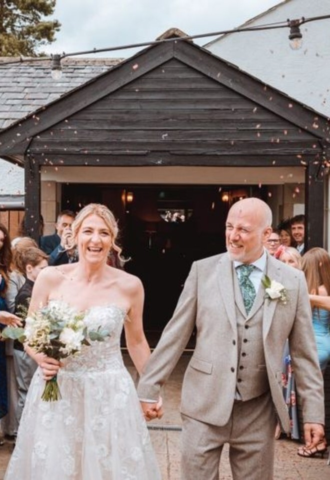Couple on their wedding day at The Spread Eagle Sawley, Clitheroe