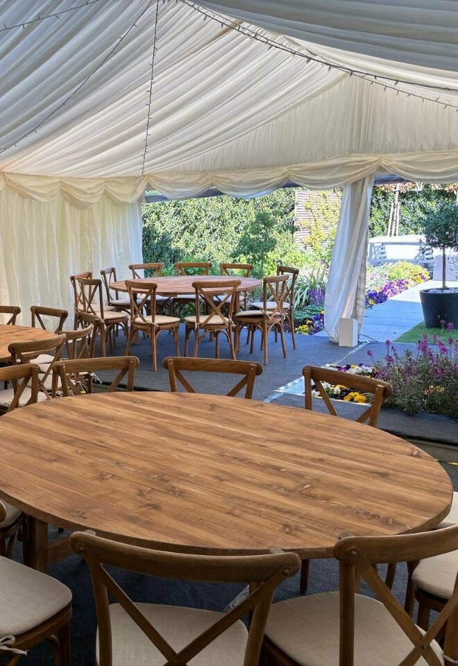 Surrey wedding reception with white marquee from Crystal marquee hire