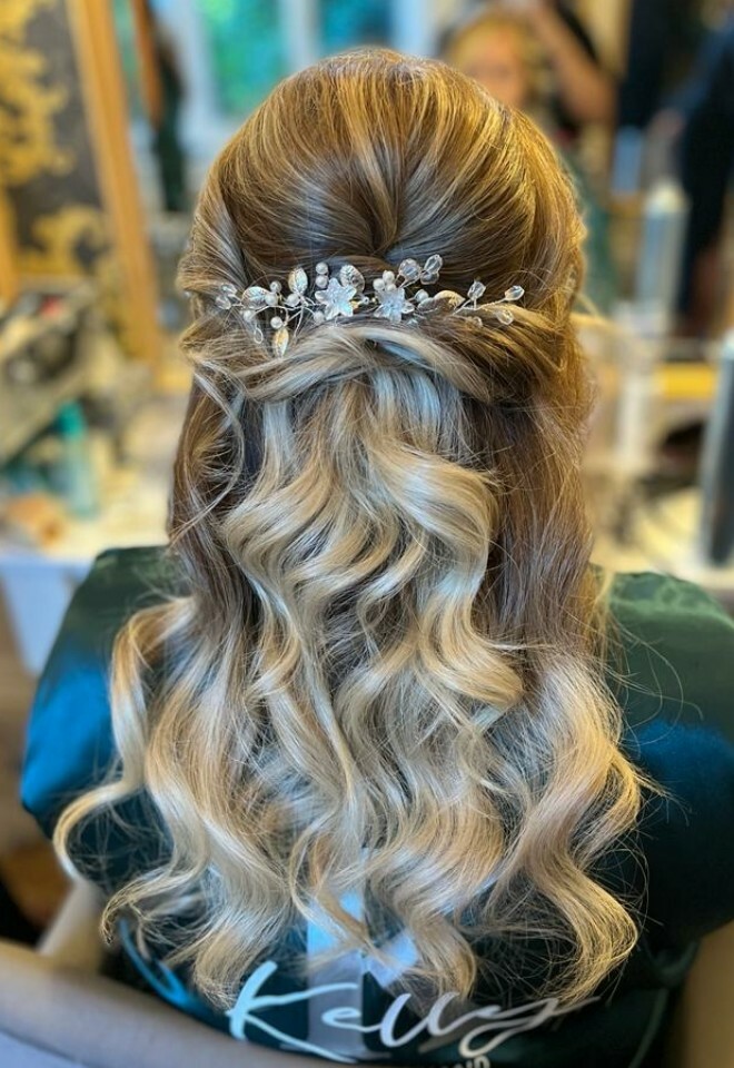 Soft flowy half up half down style 
