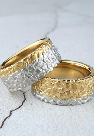 custom made Organic wedding rings in platinum and gold