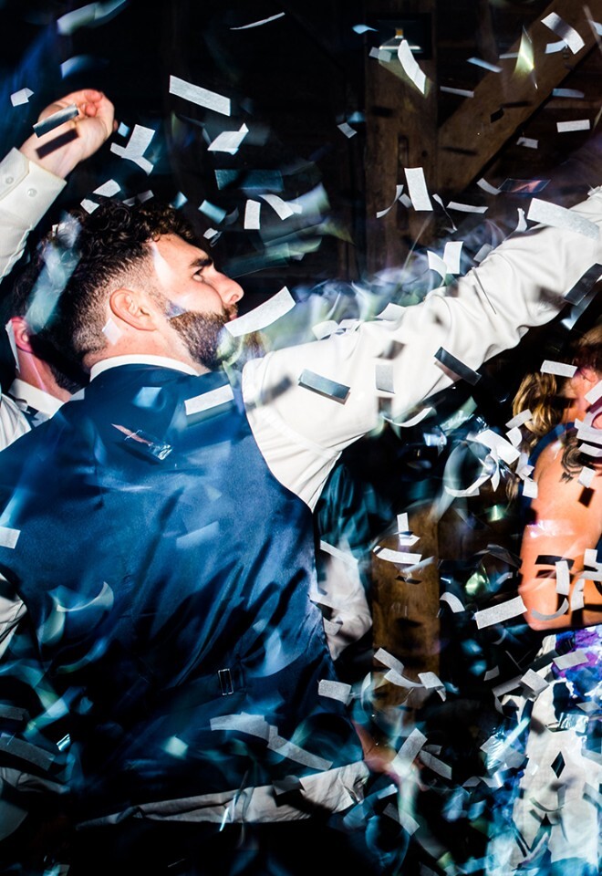 Wedding DJ in Suffolk dancefloor confetti shot